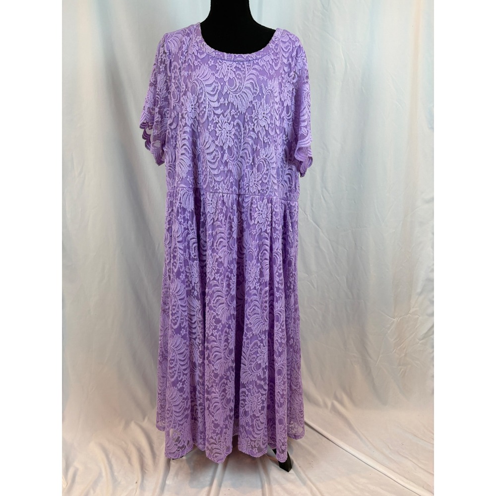 Torrid Lavender Purple Floral Lace Short Sleeve Empire Waist Maxi Dress Size 4 - Picture 2 of 13